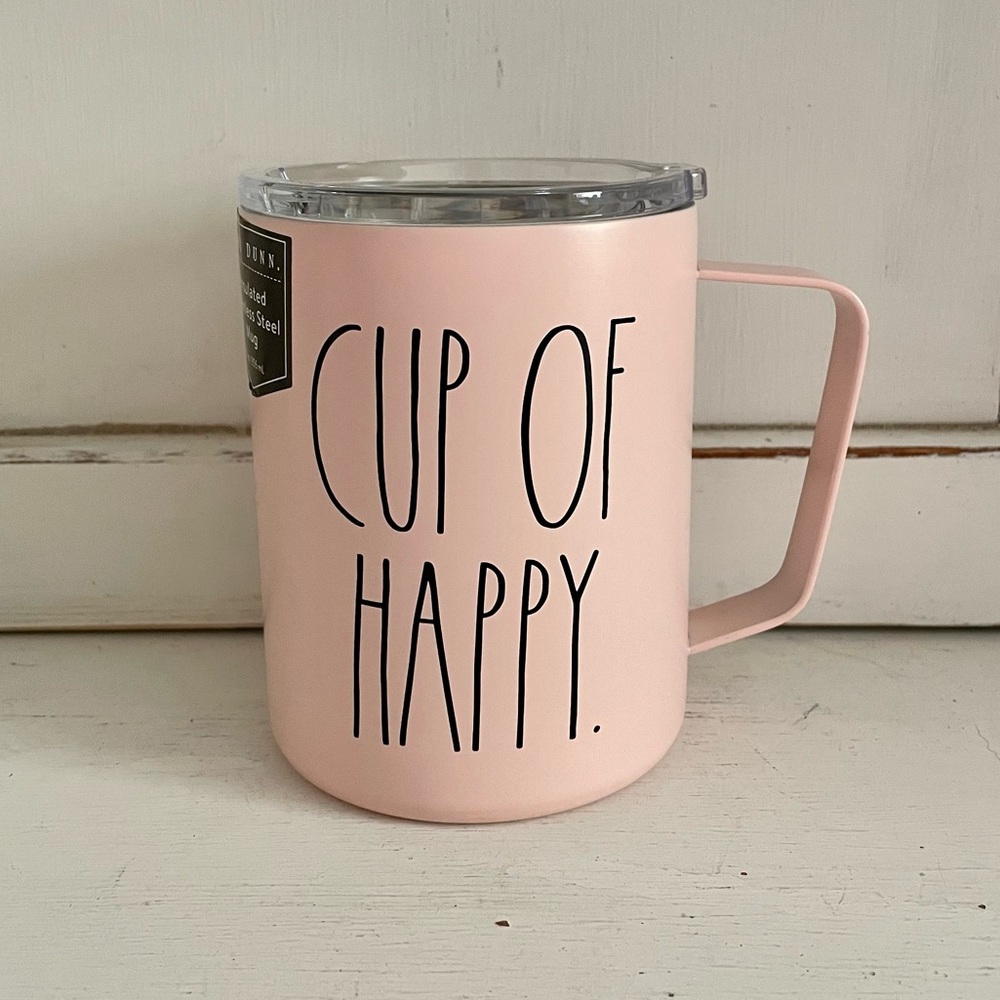 Rae Dunn Pink CUP OF HAPPY Stainless Steel Insulated Mug NWOT